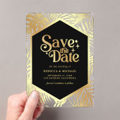 Black Gold Tropical Palm Wedding Save the Date アクリル招待状 (インサイチュ (ポータブル))