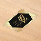 Black Gold Tropical Palm Wedding Save the Date アクリル招待状 (レイダウン)
