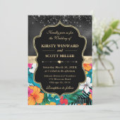 Black Gold Tropical Preppy Flowers Wedding 招待状 (スタンド正面)