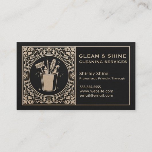 Black & Gold Unisex Cleaner Cleaning Service 名刺 (正面)