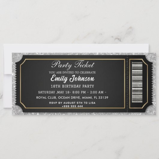 Black Gold VIP Party Ticket Birthday Invitation 招待状 (正面)