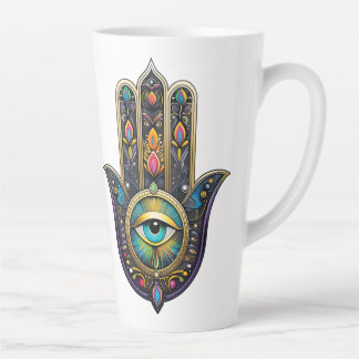 Black Gold w/ Turquoise Color Third Eye Hamsa カフェラテマグ
