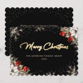 Black Gold Watercolor Botanical Business Christmas シーズンカード (正面/裏面)