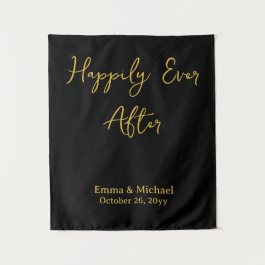 Black & Gold Wedding Banner Personalized Reception タペストリー (正面)