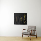 Black & Gold Wedding Banner Personalized Reception タペストリー (インサイチュ(横))
