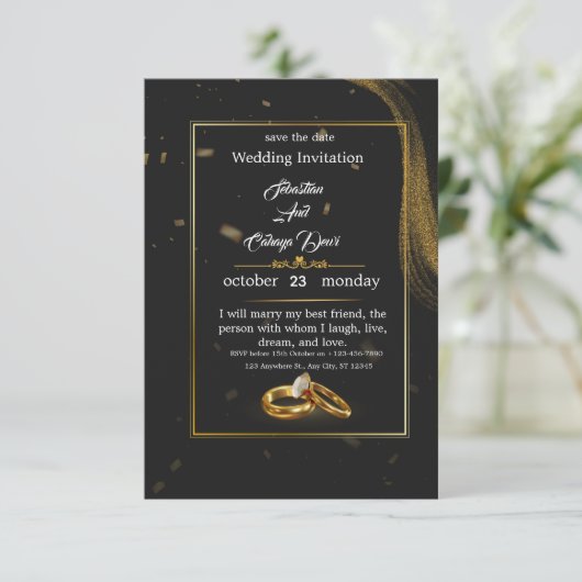 	Black Gold Wedding Invitation 招待状 (スタンド正面)