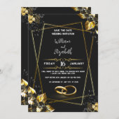 Black & Gold Wedding Invitation Card 招待状 (正面/裏面)
