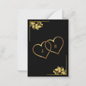 Black Gold Wedding Invitation Example with Hearts ノートカード (裏面)