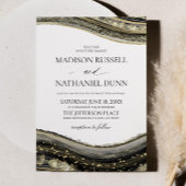 Black Gold White Agate Elegant Wedding 招待状