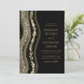 Black Gold White Agate Elegant Wedding 招待状 (スタンド正面)