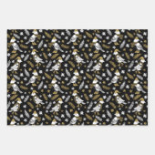 Black Gold Winter Botanicals Birds Christmas  ラッピングペーパーシート (正面3)