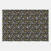 Black Gold Winter Botanicals Birds Christmas  ラッピングペーパーシート (正面2)