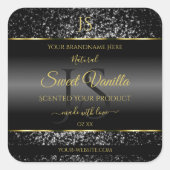 Black Gold with Glitter Initials Product Labels スクエアシール (正面)