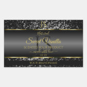 Black Gold with Glitter Initials Product Labels 長方形シール (正面)