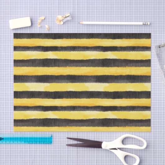 Black Gold Yellow Bee Stripes Birthday 薄葉紙 (クラフト)