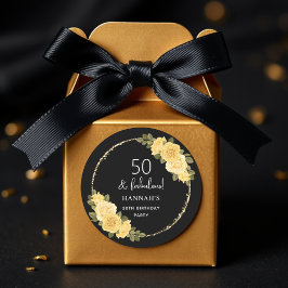 Black Gold & Yellow Floral 50th Birthday ラウンドシール
