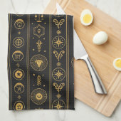 Black Gold Zodiac Sign (1) キッチンタオル (四つ折り)