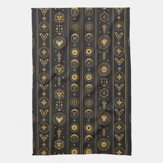Black Gold Zodiac Sign (1) キッチンタオル (縦)