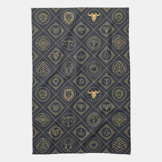 Black Gold Zodiac Sign (2) キッチンタオル (縦)