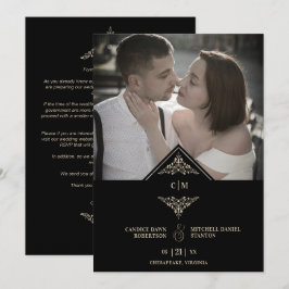 Black Golden Chic Lace Romantic Couple Wedding セーブザデート