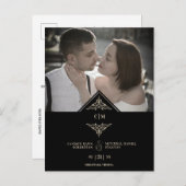 Black Golden Chic Lace Romantic Couple Wedding 案内ポストカード (正面/裏面)