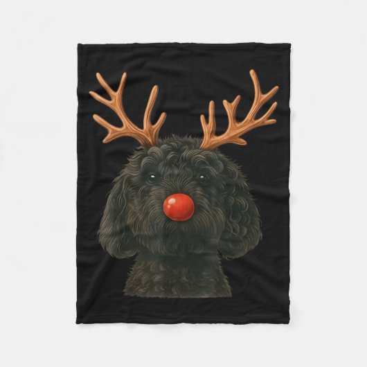 Black Goldendoodle Christmas Lights Santa Hat Blac フリースブランケット (正面)