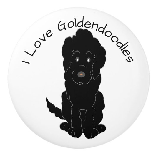 Black Goldendoodle Dog Design セラミックノブ (正面)