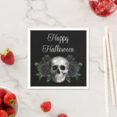 Black Gothic Black Floral Skull Halloween スタンダードカクテルナプキン (インサイチュ)