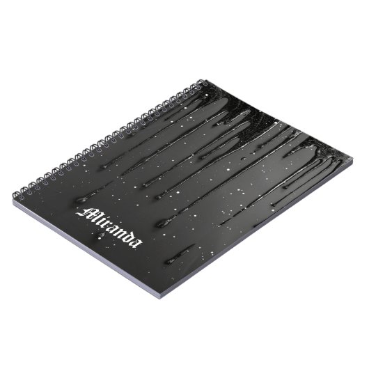 Black Gothic Drip Liquid Glitter Paint Dark ノートブック (左側)