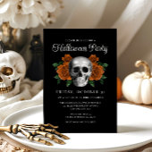 Black Gothic Floral Skull Halloween Invitation 招待状