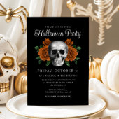 Black Gothic Floral Skull Halloween Invitation 招待状