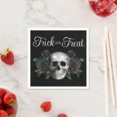 Black Gothic Floral Skull Trick Or Treat Halloween スタンダードカクテルナプキン (インサイチュ)