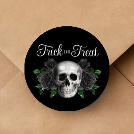 Black Gothic Floral Skull Trick Or Treat Halloween ラウンドシール
