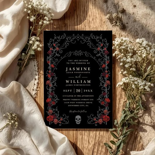 Black Gothic Gate Romance Elegant QR Code Wedding 招待状
