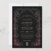 Black Gothic Gate Romance Elegant QR Code Wedding 招待状 (正面)