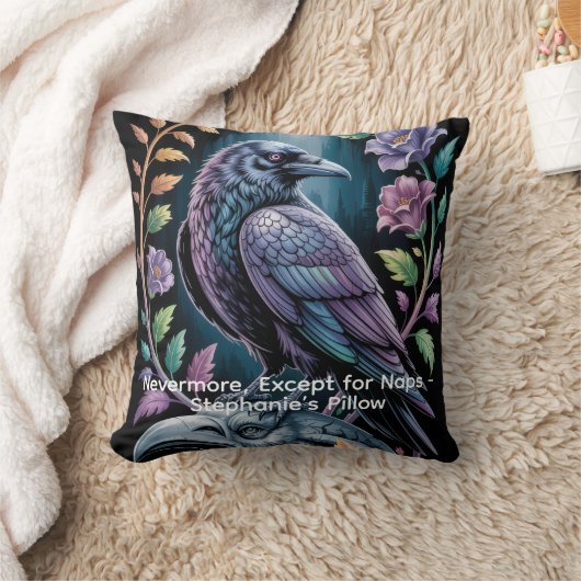 Black Gothic Raven with Floral Humor クッション (ブランケット)