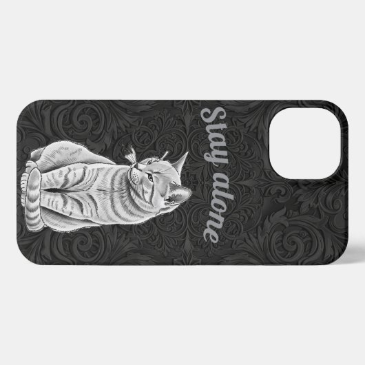 Black Gothic Stay Alone Grumpy Cat Floral iPhoneケース (裏面横)