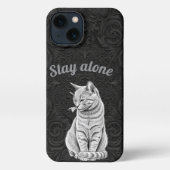 Black Gothic Stay Alone Grumpy Cat Floral iPhoneケース (裏面)