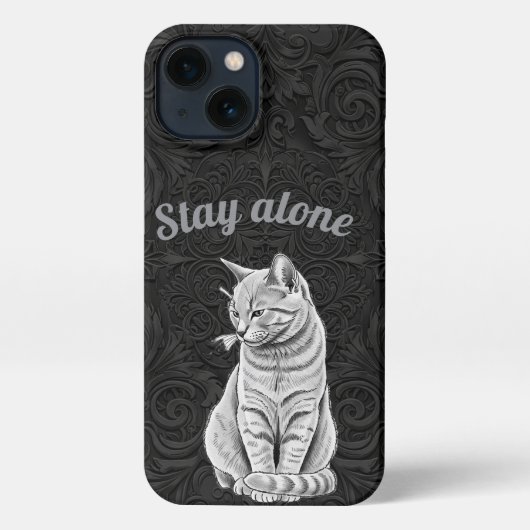 Black Gothic Stay Alone Grumpy Cat Floral iPhoneケース (裏面)