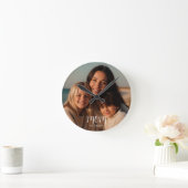 Black Graceful Script Mom Established Photo ラウンド壁時計 (ホーム)