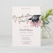 Black Grad Cap Flowers Bow Your Photo Graduation 招待状 (スタンド正面)