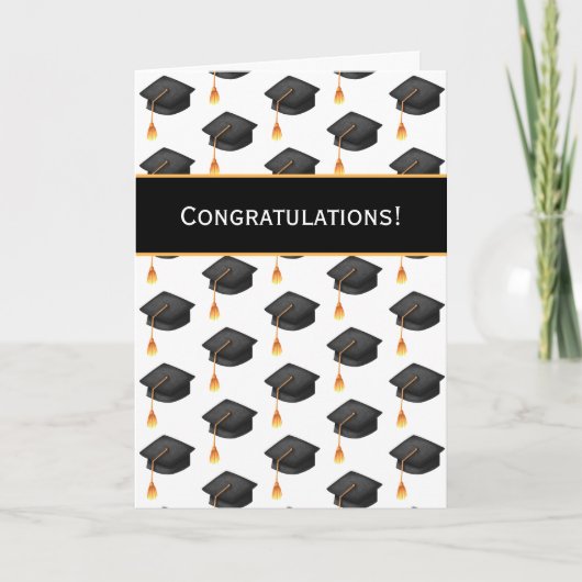 Black Graduation Caps Pattern Congratulations カード (正面)