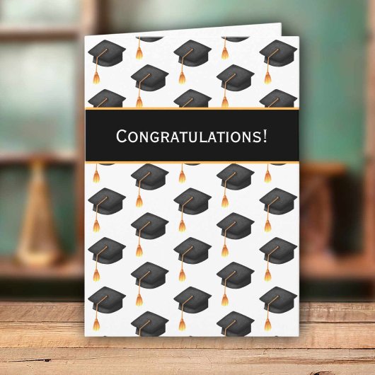 Black Graduation Caps Pattern Congratulations カード