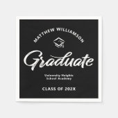 Black Graduation White Bold Retro Script Cap Icon スタンダードカクテルナプキン (正面)