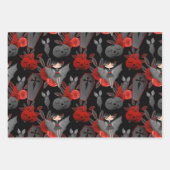 BLACK GRAT RED HALLOWEEN GIRLS FLOWERS COFFINS ラッピングペーパーシート (正面2)