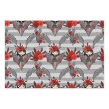 BLACK GRAT RED HALLOWEEN GIRLS FLOWERS COFFINS