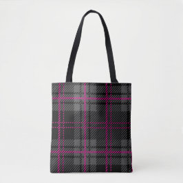 Black Gray and Pink Tartan Print Plaid Scottish トートバッグ