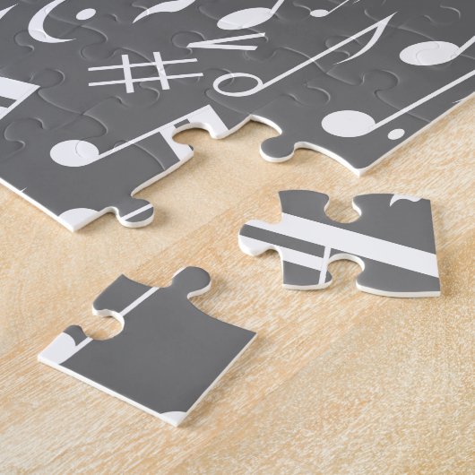 Black gray and white music notes ジグソーパズル (側面)