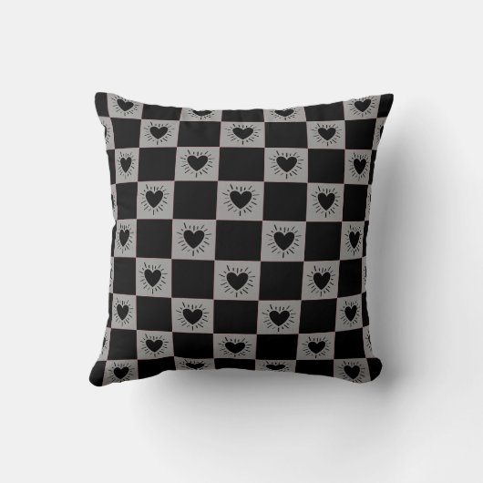 Black&Gray Checkered Tile With Hearts Pattern クッション (裏面)