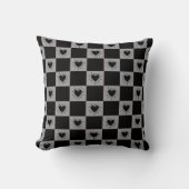Black&Gray Checkered Tile With Hearts Pattern クッション (正面)
